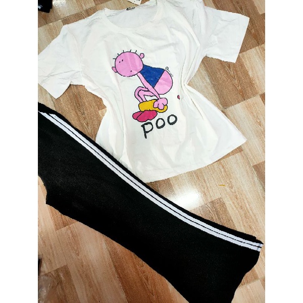 Bộ tay ngắn quần dài ống loe thun cotton thái