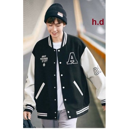 Áo Khoác Bomber CHA, A01 cúc bấm nam nữJacket Unisex Chất nỉ vs gió Form &lt;55kgÁo Bóng Chày Phong cách Thể thao