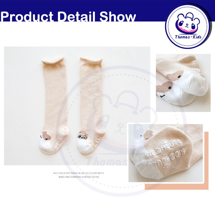 Tất Cotton dài qua gối màu trơn in họa tiết động vật dễ thương cho bé 1-3 tuổi
