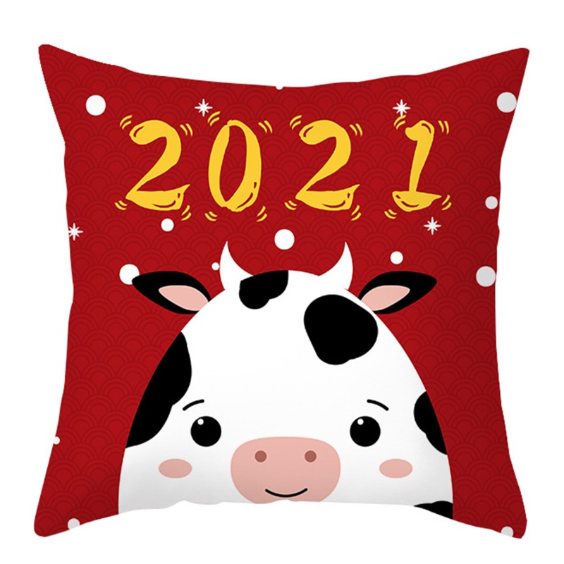 Aoto Bao Gối Bằng Polyester In Hình Chú Bò May Mắn Năm Mới 2021