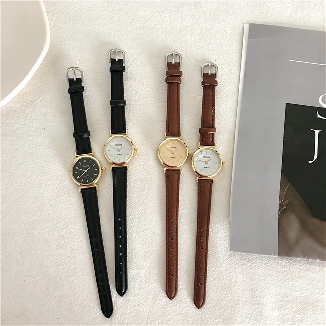 Đồng hồ nữ mặt tròn nhỏ Ulzzang số la mã dây da nữ tính ULT02