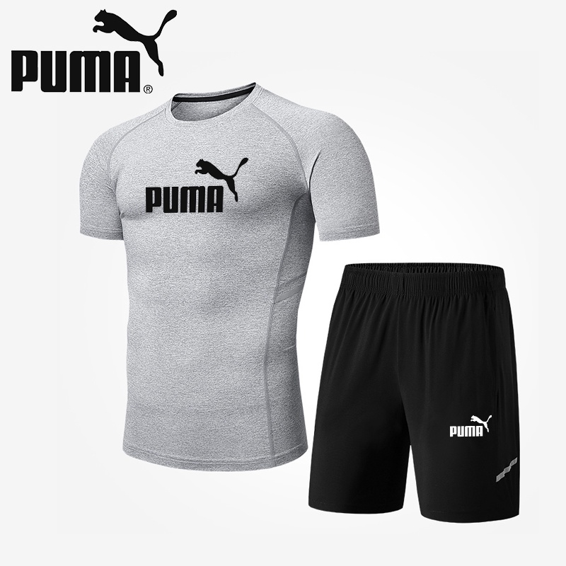Set Đồ 2 Món Gồm Áo Thun puma + Quần Short Lưng Cao Co Giãn Có size Lớn Cho Nam