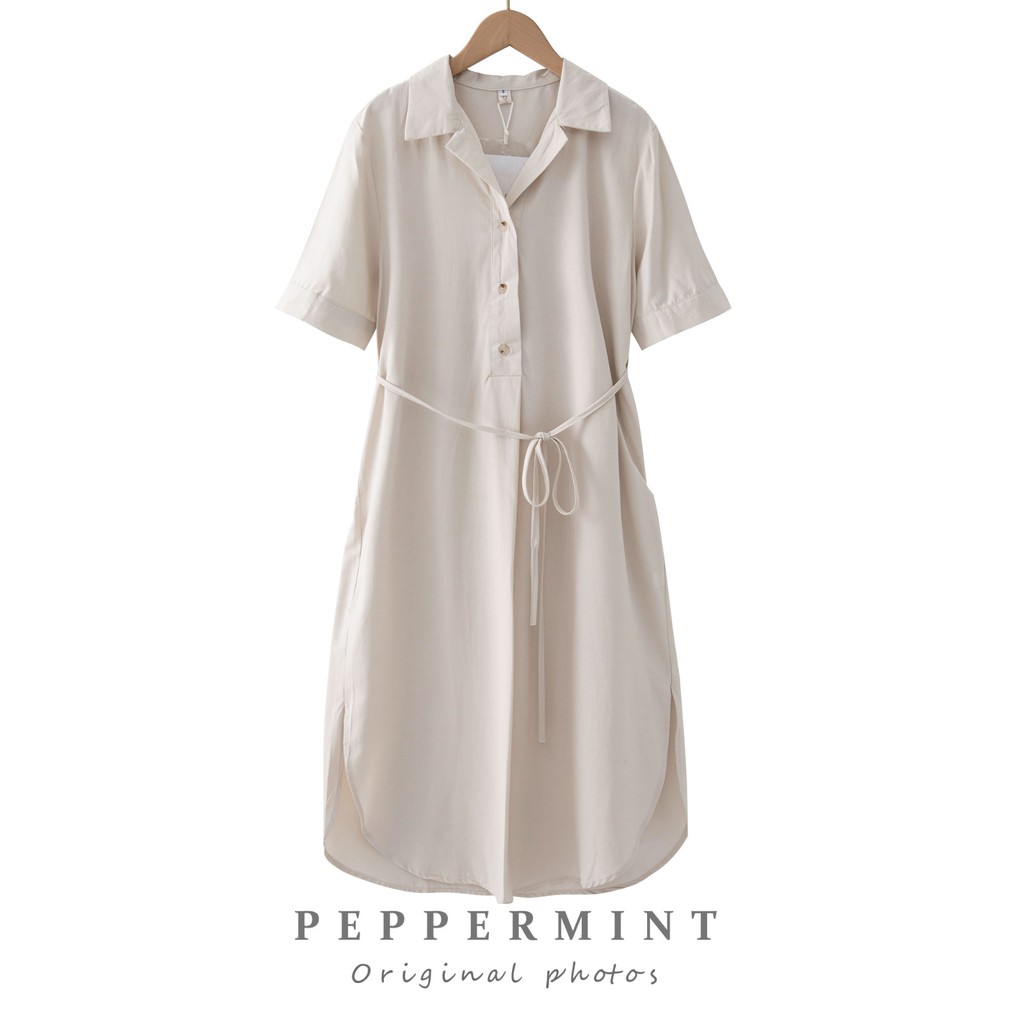 Váy Midi ngắn tay Màu trơn Phong Cách Hàn Quốc 43940