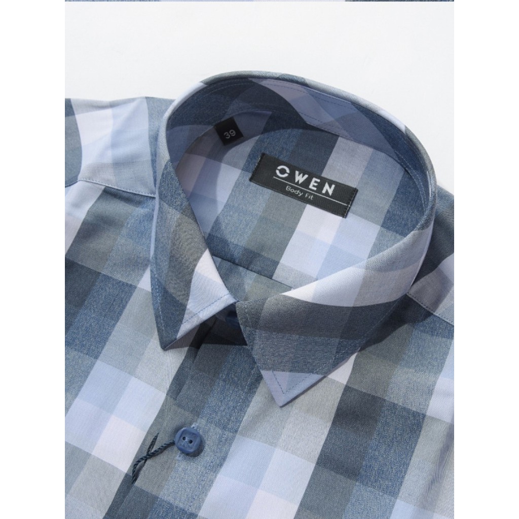 Áo Sơ Mi Nam Ngắn Tay Owen BA22940NT Cộc Tay Công Sở Cao Cấp Màu Kẻ Caro Xanh Trắng Xám Vải Lô Hội Dáng Body Fit Tà Bằng | BigBuy360 - bigbuy360.vn
