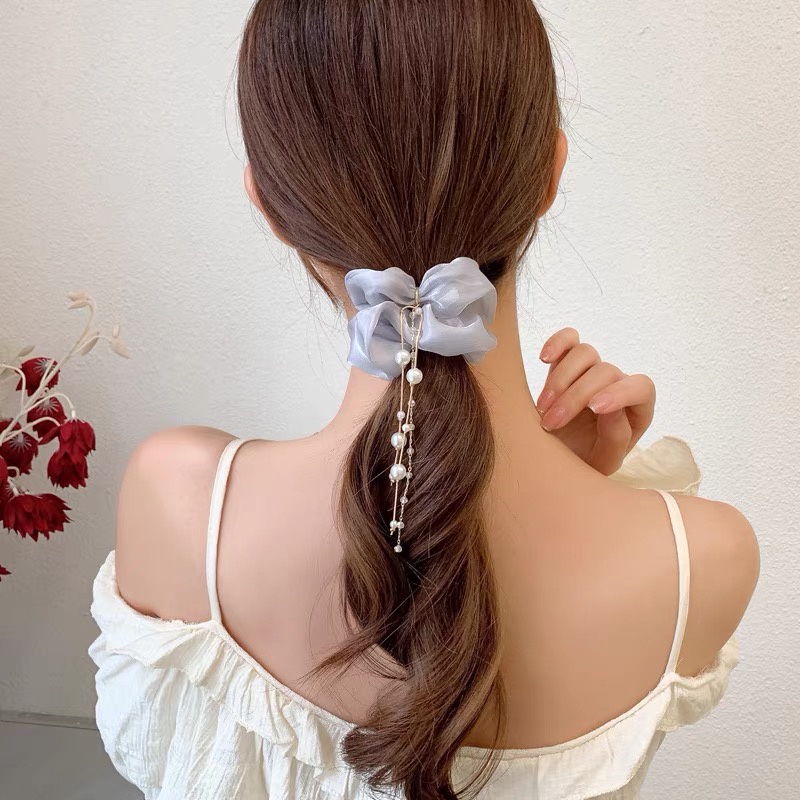 Dây buộc tóc cao su phối tua rua thiết kế mới đơn giản thời trang