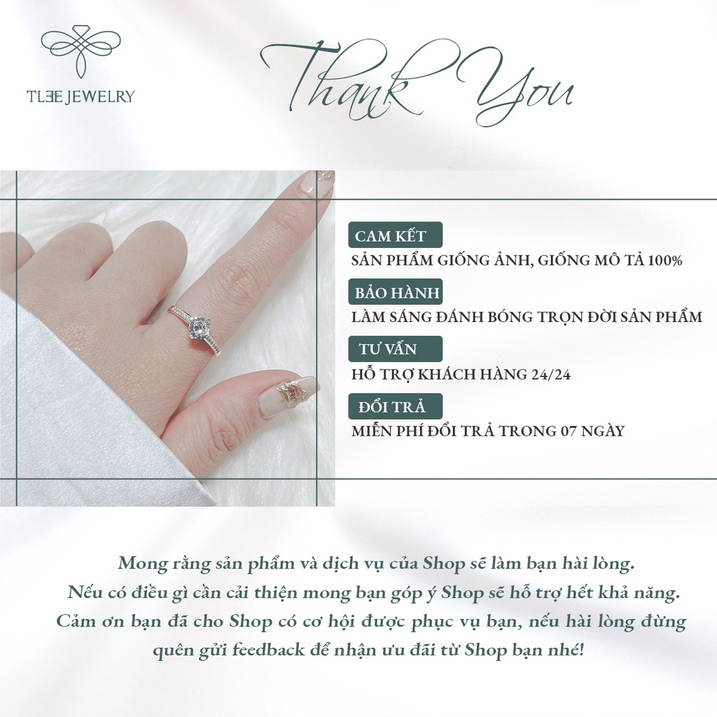 Nhẫn bạc nữ TLEE trụ đá bốn chấu viền nạm đá sang tay NCJ A0159