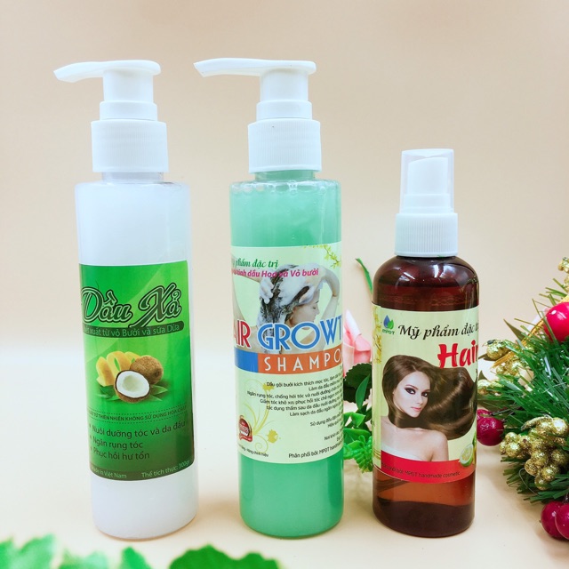 Bộ 3( tinh dầu bưởi+dầu gội bưởi+dầu xả bưởi) ngăn rụng tóc,kích thích mọc tóc,hói đầu