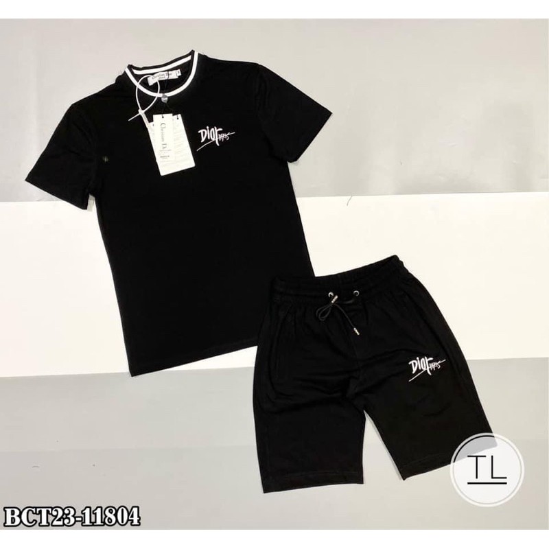 Bộ Hè C.dior Bo Vạch Cổ Thêu Chữ Kí