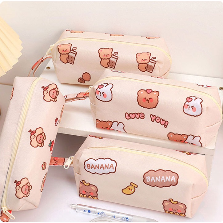 Túi Đựng Bút Chì Bằng Vải Bạt Sức Chứa Lớn In Họa Tiết Hoạt Hình Cho Học Sinh