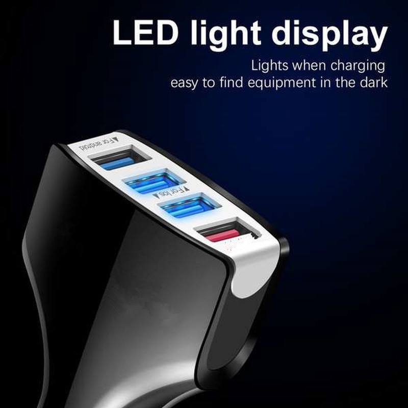 Củ sạc nhanh QC 3.0 4 cổng USB màn hình LED thông dụng cho xe hơi