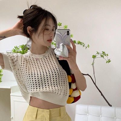 Áo lưới màu Quảng châu cổ tròn bo