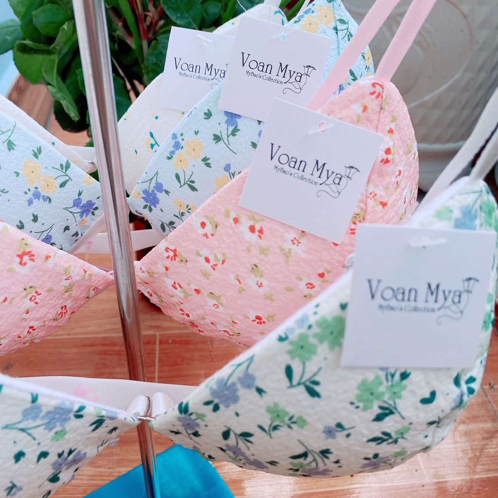 Áo Bralette vải xốp hoa nhí nhiều màu - áo ngực cài trước, không gọng, mút rời Nội y thiết kế Voan Mya Voanmya
