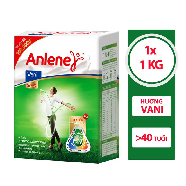 Sữa Bột Anlene Gold Movepro Hương Vanilla hộp 1.2Kg (trên 40 tuổi)