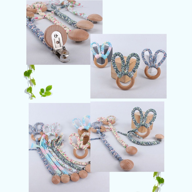 Set 2 Món Đồ Chơi Gồm Vòng Đeo Tay / Núm Vú Giả / Kẹp Tai Thỏ Đan Len Thủ Công DIY Cho Bé Sơ Sinh