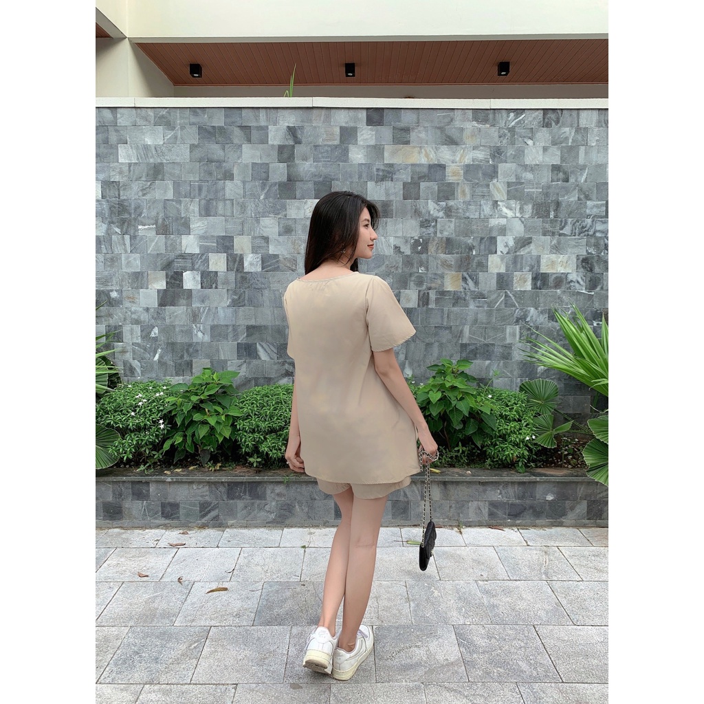 Set Bộ Quần Sooc Cạp Chun Màu Nude Trẻ trung Mozlla