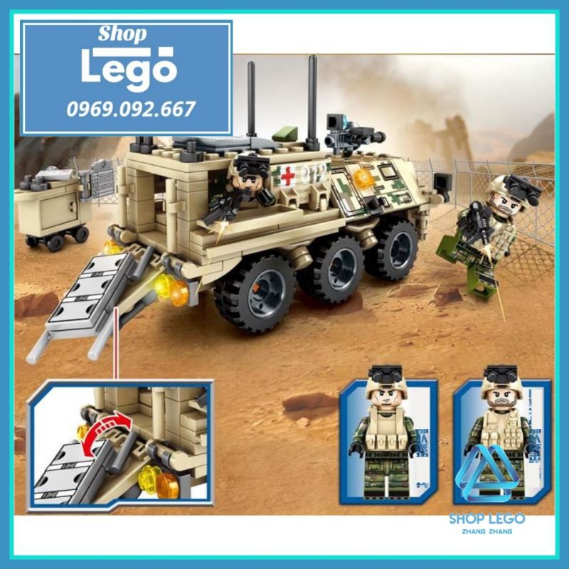 Xếp hình Xe quân sự cứu thương quân y quân đội bọc thép Lego Minifigures Sembo Block SD105561