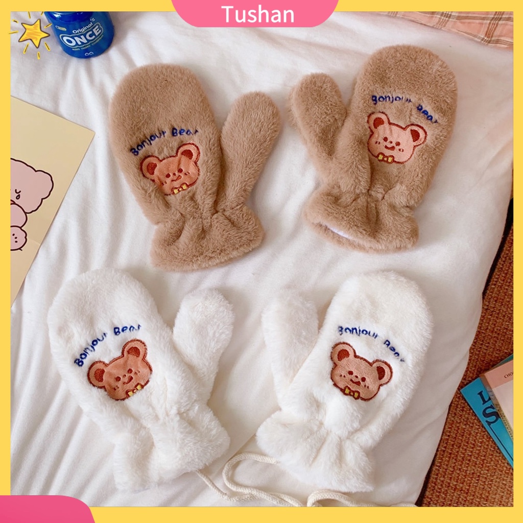 Găng tay mùa đông bằng vải bông chống lạnh có thể giặt dành cho nữ