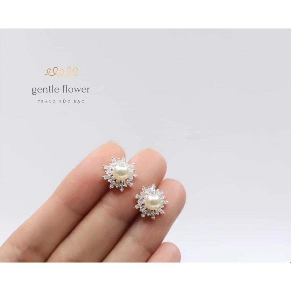 [FREE SHIP]Bông Tai Bạc Ta Đính Ngọc Đơn Giản Đẹp Bạc Ta Gentle Flower