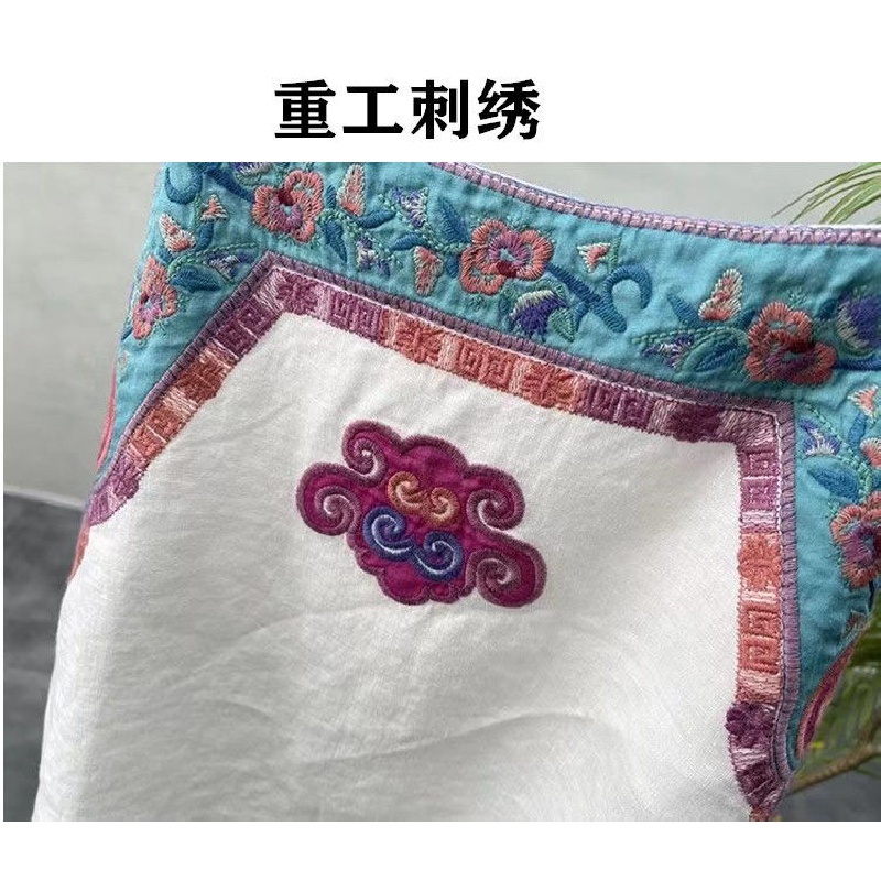 Áo Hai Dây 100% Cotton Thêu Họa Tiết Phong Cách Dân Tộc Cổ Điển Cho Nữ