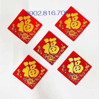 Sét 5 miếng decan nhung đỏ chữ PHƯỚC dán dưa hấu - bưởi - bánh chưng - bánh tét phụ kiện trang trí tết