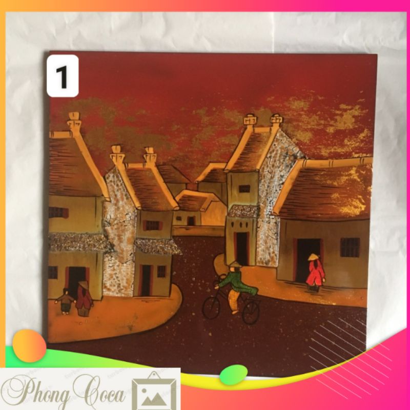 tranh sơn mài truyền thống trang trí treo tường lưu niệm 25x25cm