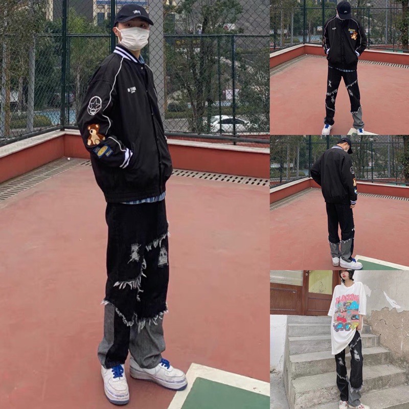 ULZZANG  Quần jeans rách UNISEX độc lạ cá tính FASHIONITA KÈM 3 ẢNH THẬT CUỐI