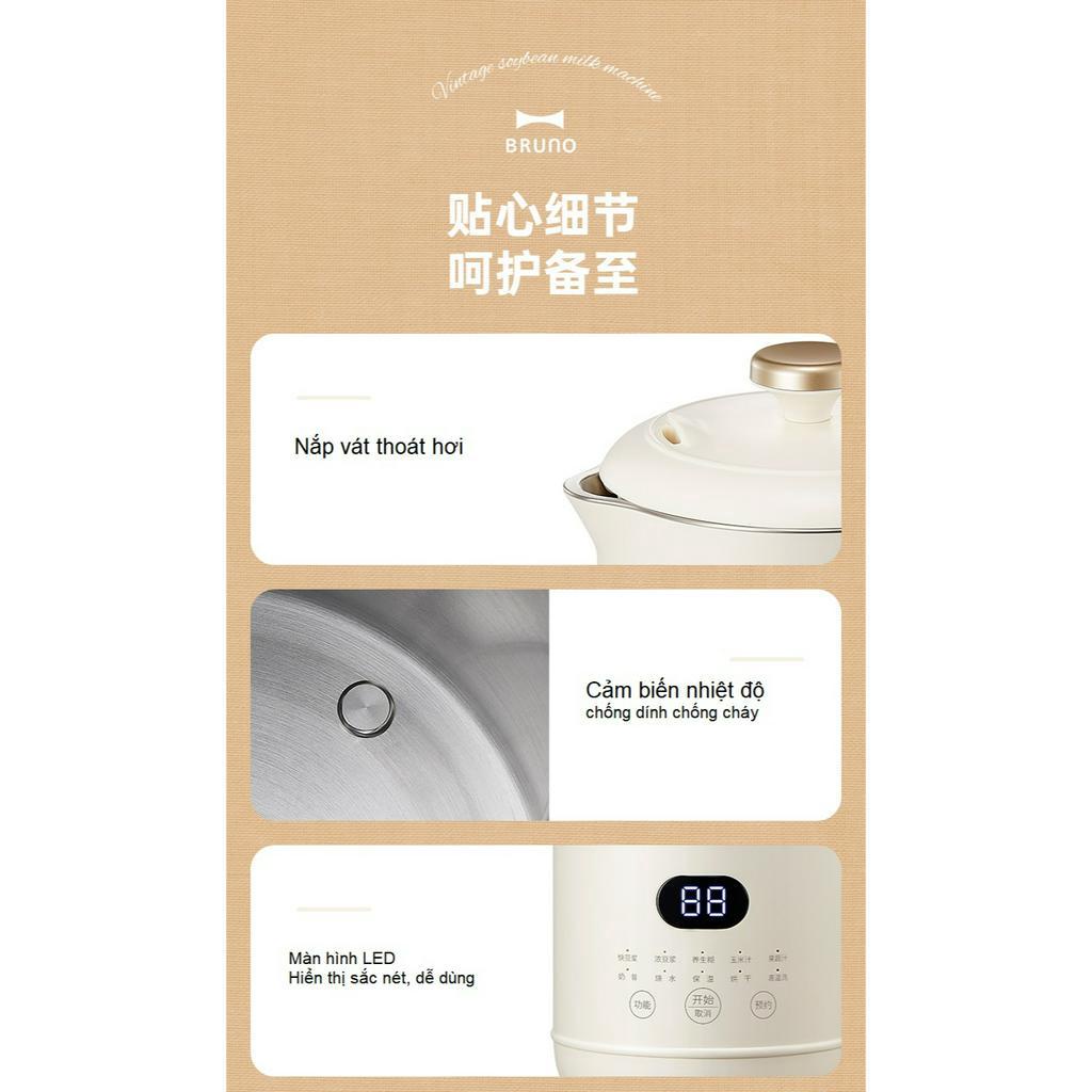 Máy Làm Sữa Hạt 1000ml, Máy Nấu Sữa Hạt 𝐁𝐑𝐔𝐍𝐎 Chính Hãng- 11 Chức Năng Xay Nấu Tiện Lợi - 800W- Bảo Hành 12T