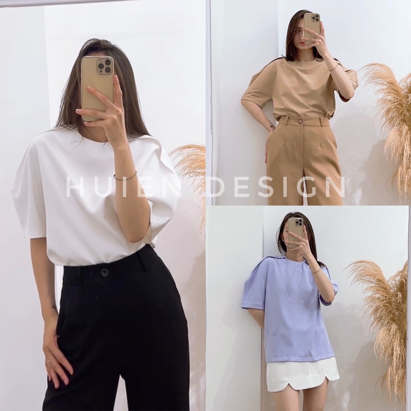 Áo chờm vai hàng thiết kế Huien Design dễ mặc, đa dụng, kiểu dáng basic có nếp vai chờm cách điệu, đồ nữ mặc đi chơi