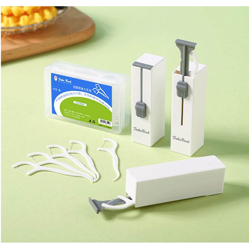 Hộp đựng tăm chỉ nha khoa tự động/ bộ 50 tăm chỉ nha khoa dùng một lần tiện lợi