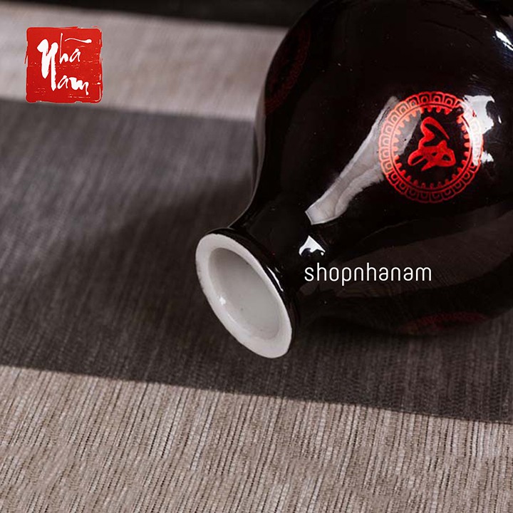 Bình đựng rượu quà tặng gốm sứ cao cấp để bàn bình ngâm rượu hồ lô hoa văn hồ sen