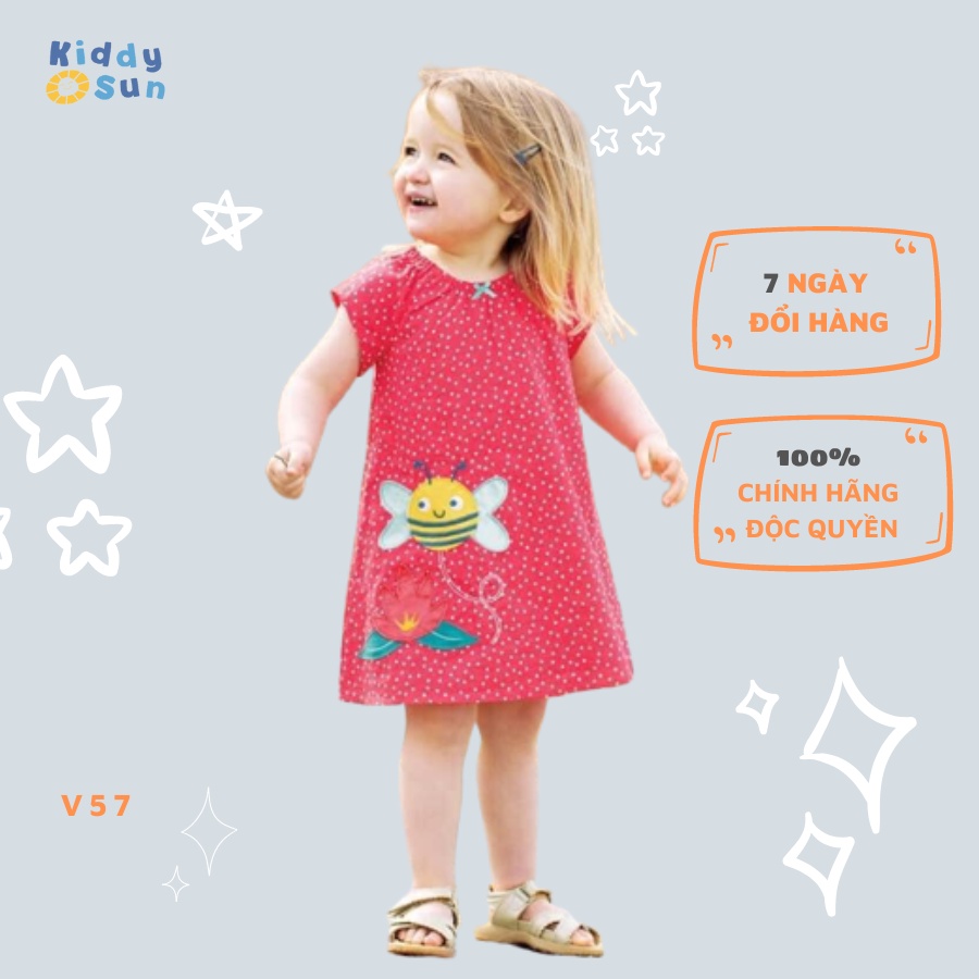 Váy đỏ chấm bi thêu hình con ong đáng yêu xuân hè cho bé gái V57