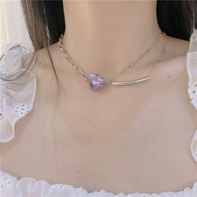 Purple Love Necklace Korean Style Personalized Design Heart-shaped Pendant Temperament Clavicle Chain