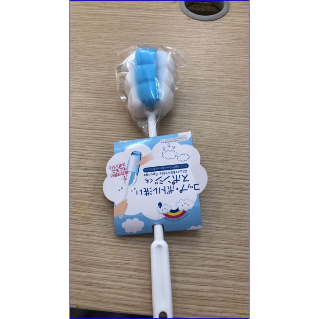 Dụng cụ cọ rửa chai lọ, bình sữa mút xốp (màu xanh,trắng) Hàng Nhật Chính Hãng