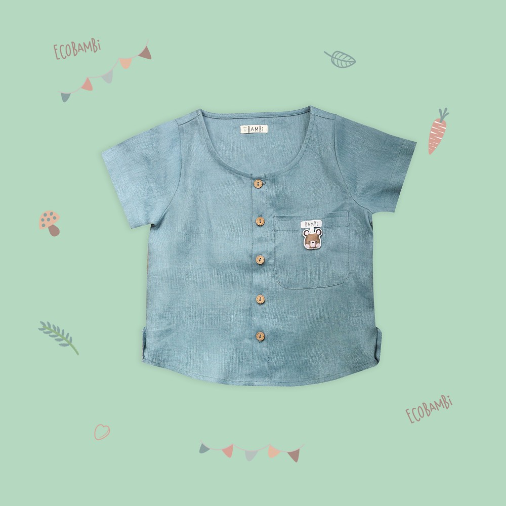 Áo sơ mi cổ tròn linen unisex Ecobambi