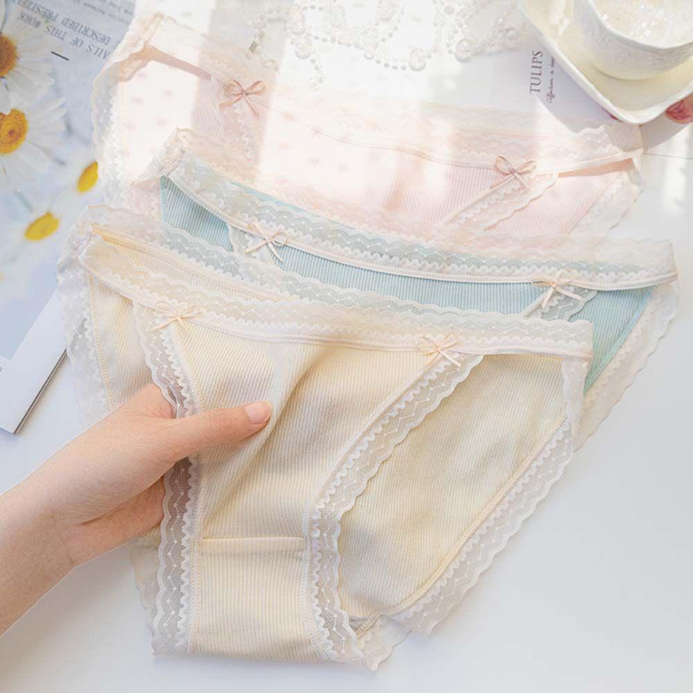 IVORY Quần Lót Cotton Lưng Thấp Phối Ren Thoáng Khí Co Giãn Dành Cho Nữ