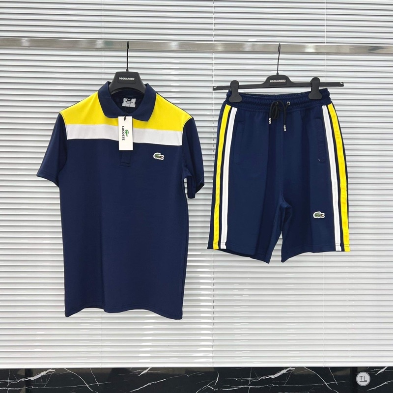 Bộ thể thao cá sấu phối viền vai cổ bẻ, set cộc nam cotton gai vá vải đẹp