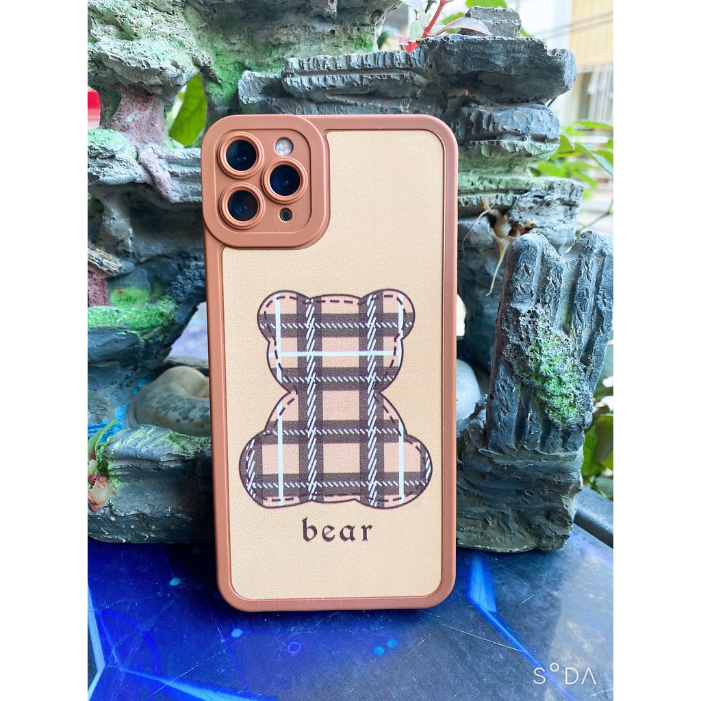 Ốp Lưng Iphone Cạnh Vuông Bear Caro Lưng Bóng 6splus/7/7plus/8/8plus/x/xr/xs/11/12/13/pro/max/plus/promax