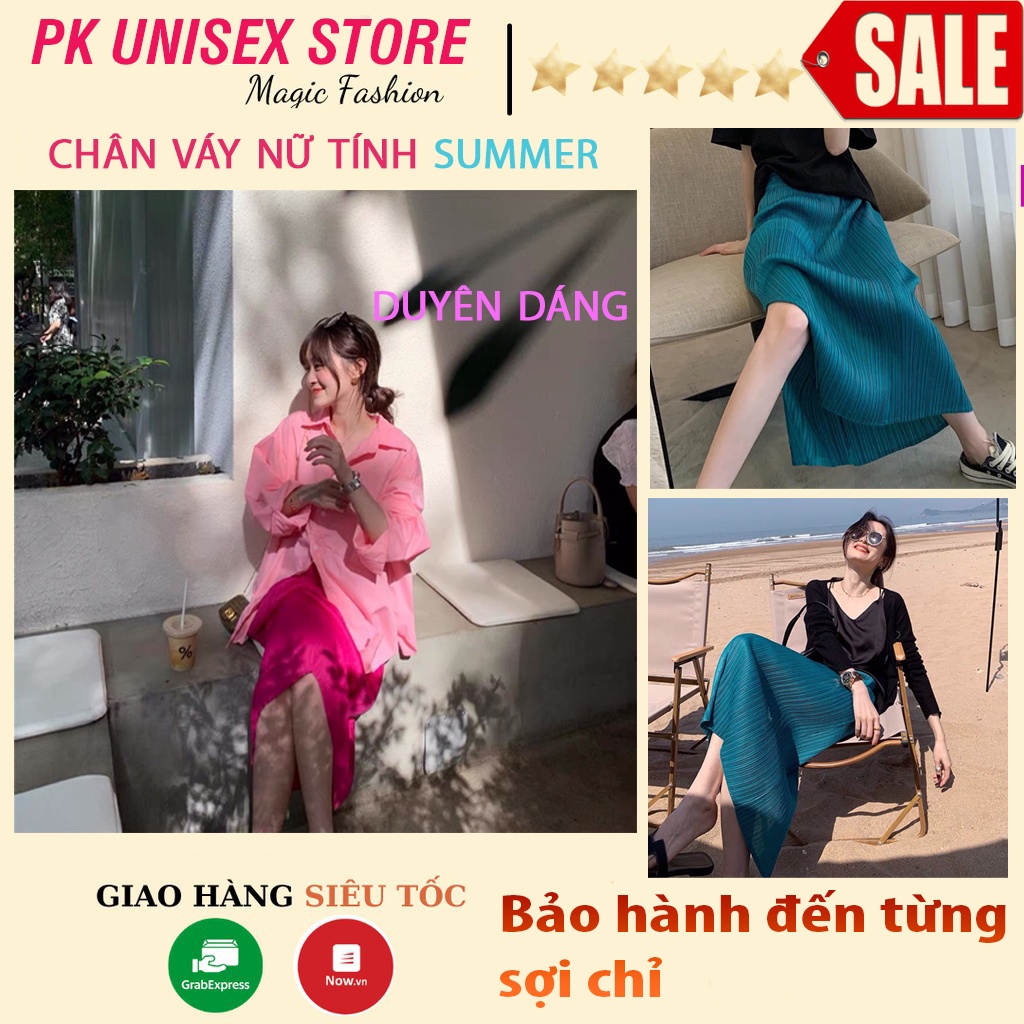 Chân váy xếp ly dài  Chân váy dài xếp ly xẻ tà, Chân Váy Midi Dập Ly Xẻ Đùi cá tính PKunisexstore