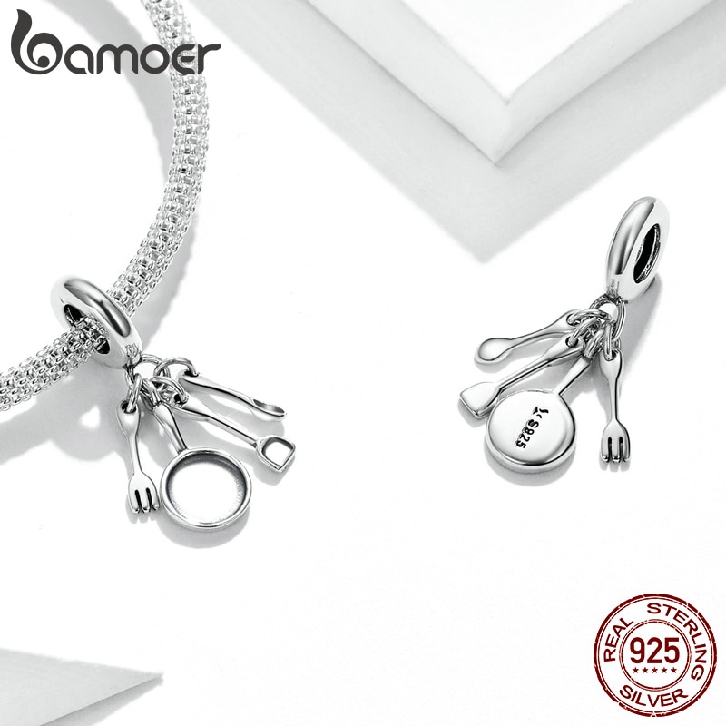 Hạt charm BAMOER SC1887 bạc 925 kiểu dụng cụ bếp độc đáo dùng làm vòng đeo tay DIY