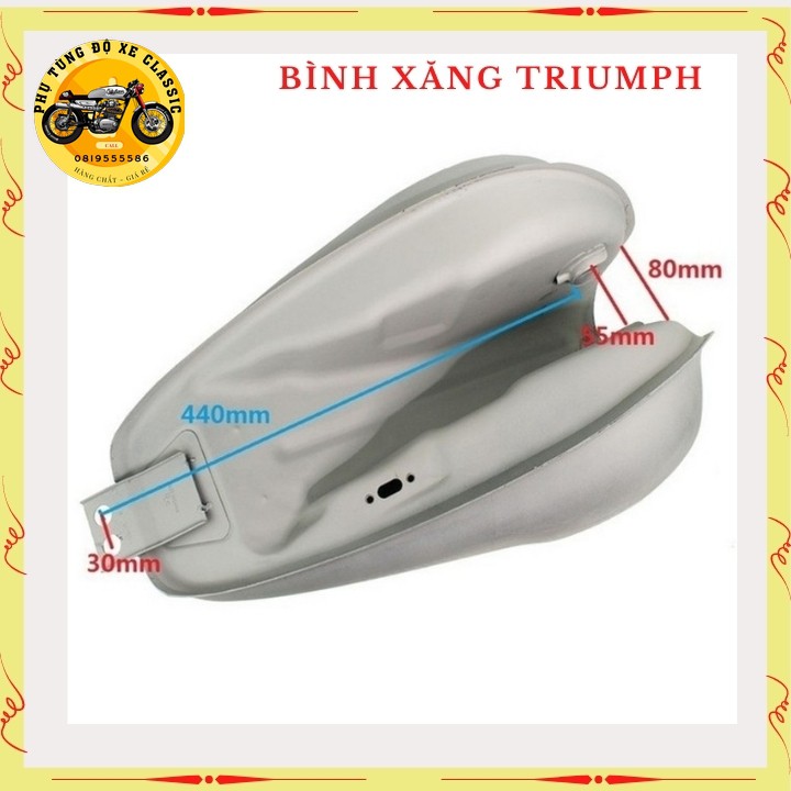 Bình xăng Trium độ xe Classic, thùng xăng lớn khóa lệch dung tích 10 lít chất thép dày dặn bả sẵn matit chỉ việc sơn