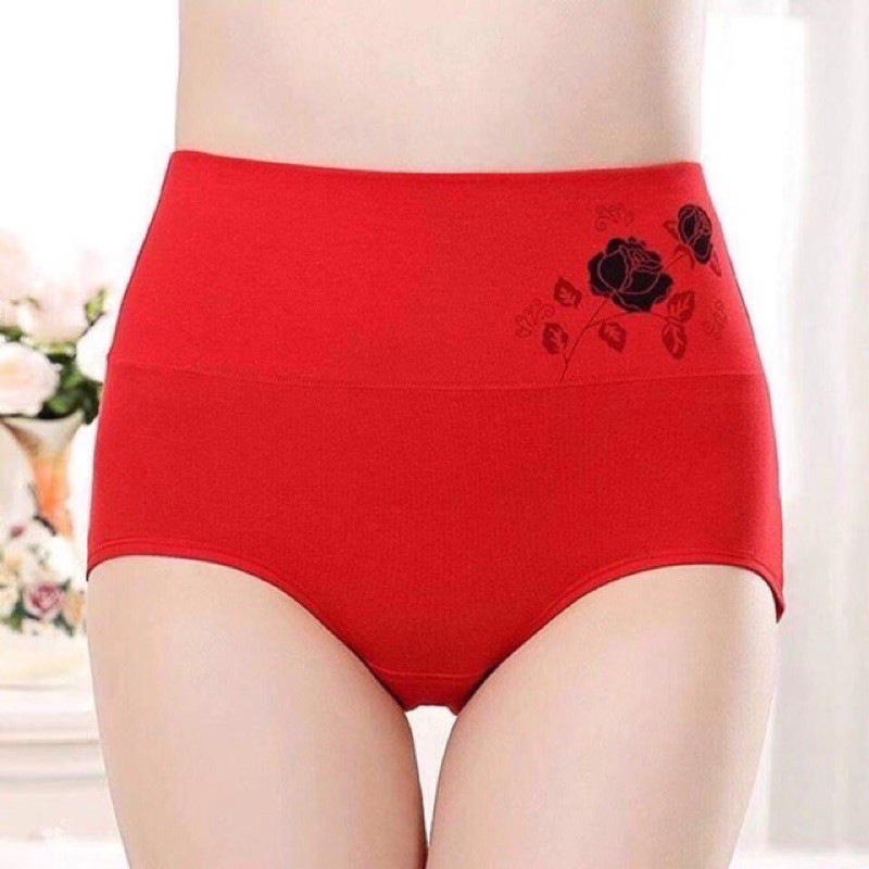 Quần lót cotton cạp cao hoa hồng, gen nịt bụng bigsize chống cuộn cho nữ