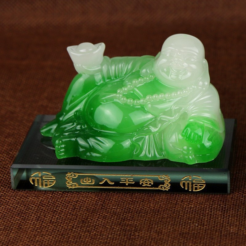 Tượng Phật Di Lặc – Tượng Phật Di Lặc Để Trên Ô Tô – Để Bàn Làm Việc Chất Liệu Đá Phong Thủy Màu Xanh Ngọc