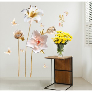 Decal trang trí tường - Hoa Loa Kèn Trắng Hồng Nhạt