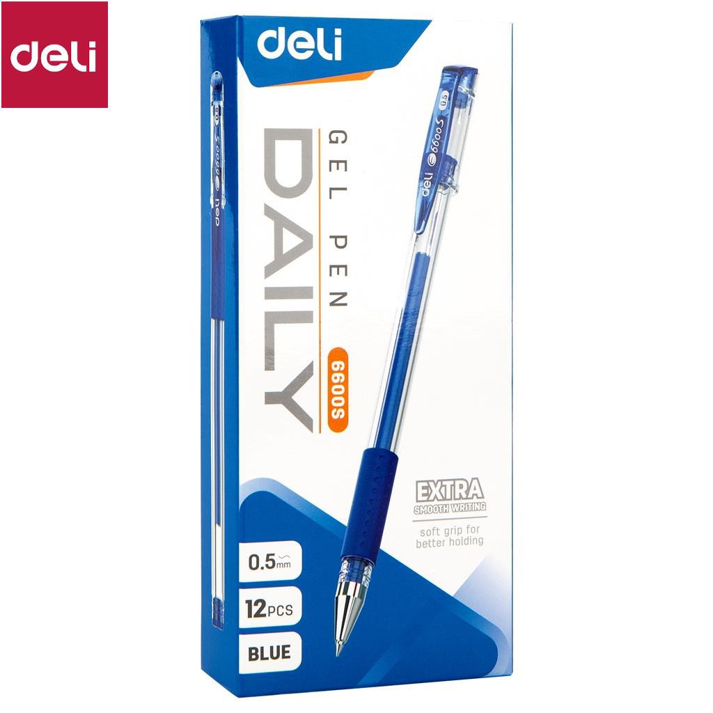 Bút gel nắp đậy 0.5mm Deli - viết được lên tới 400mm - Xanh/ đỏ / đen - E6600S