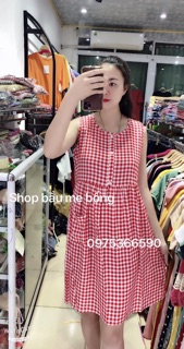 Váy Bầu Lanh Lụa Thái có cúc ngực