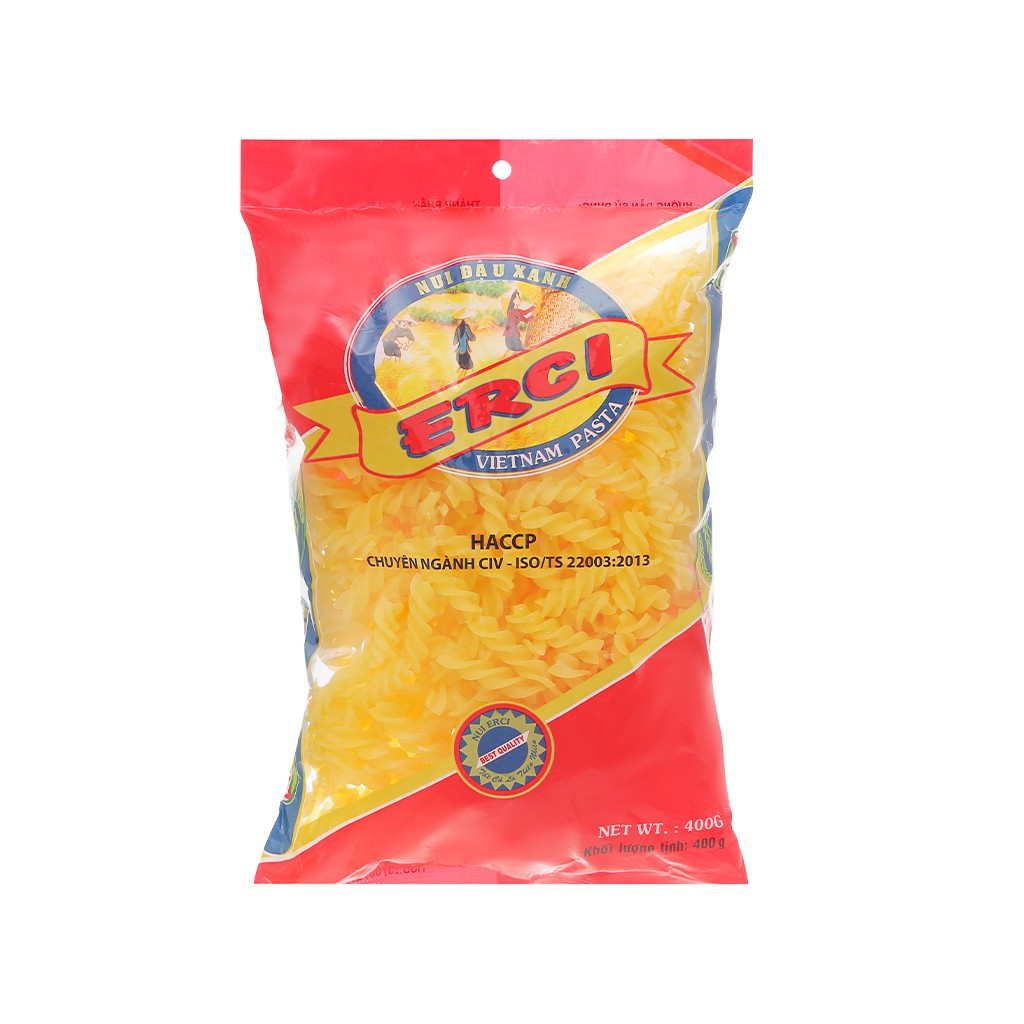 Nui đậu xanh dạng xoắn Erci gói 400g