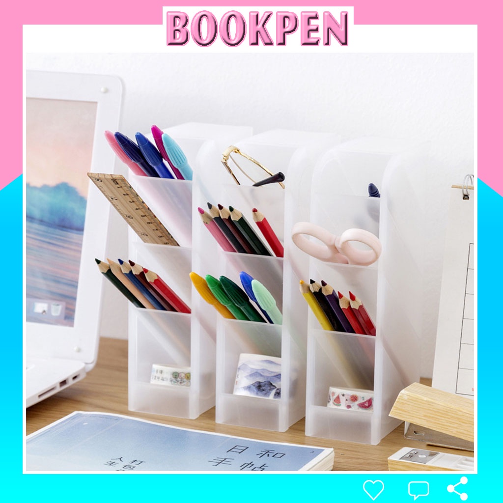 Kệ 4 tầng nhựa đựng bút mỹ phẩm đa năng màu trắng trong suốt Bookpen