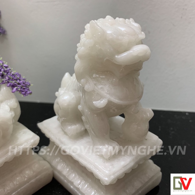 Cặp 2 tượng kỳ lân trang trí phong thủy - Cao 12cm - Màu trắng đá non nước | BigBuy360 - bigbuy360.vn