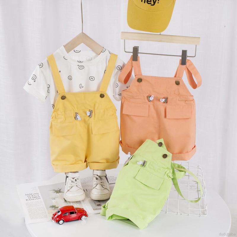 Set Áo Thun Tay Ngắn &amp; Quần Short Yếm Cho Bé 0-4 Tuổi