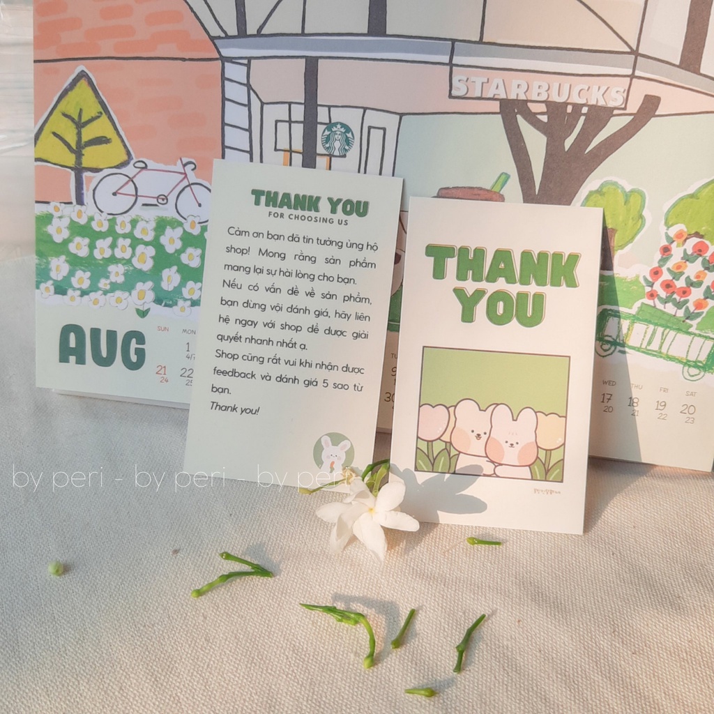 (tulip) 100 phiếu cảm ơn khách, card thank you dành cho shop gói hàng, size 9x5.5cm dễ thương, xinh xắn